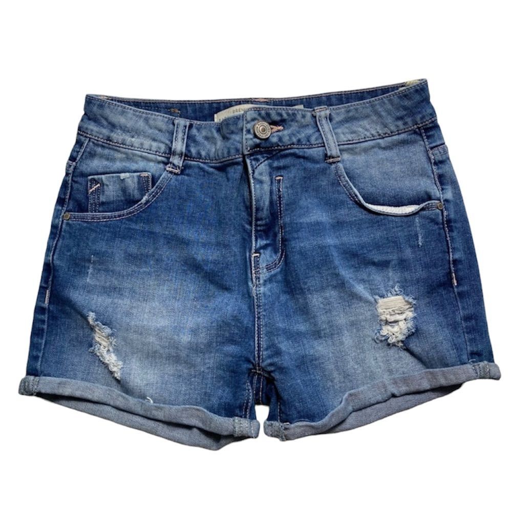 Zara Women’s Denim Shorts Size 2 Blue Distressed Cuffed Mid Rise 5 Pocket Casual